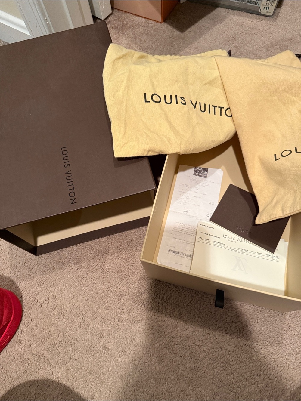 Louis Vuitton Red Sneaker with Black & White Stripe Accent - Picture 9 of 12